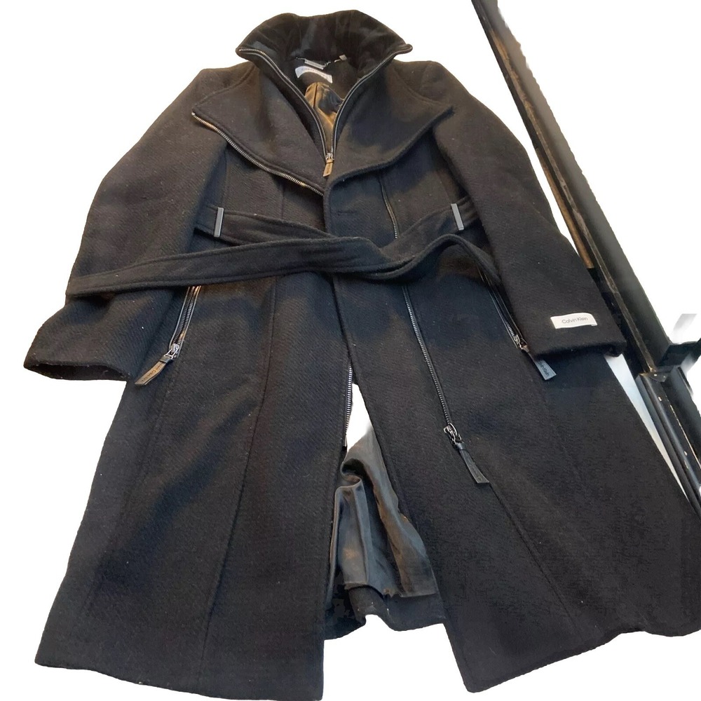 Calvin Klein Women's Wool Jacket Coat Large Black‎ Double Zipper Warm Stylish